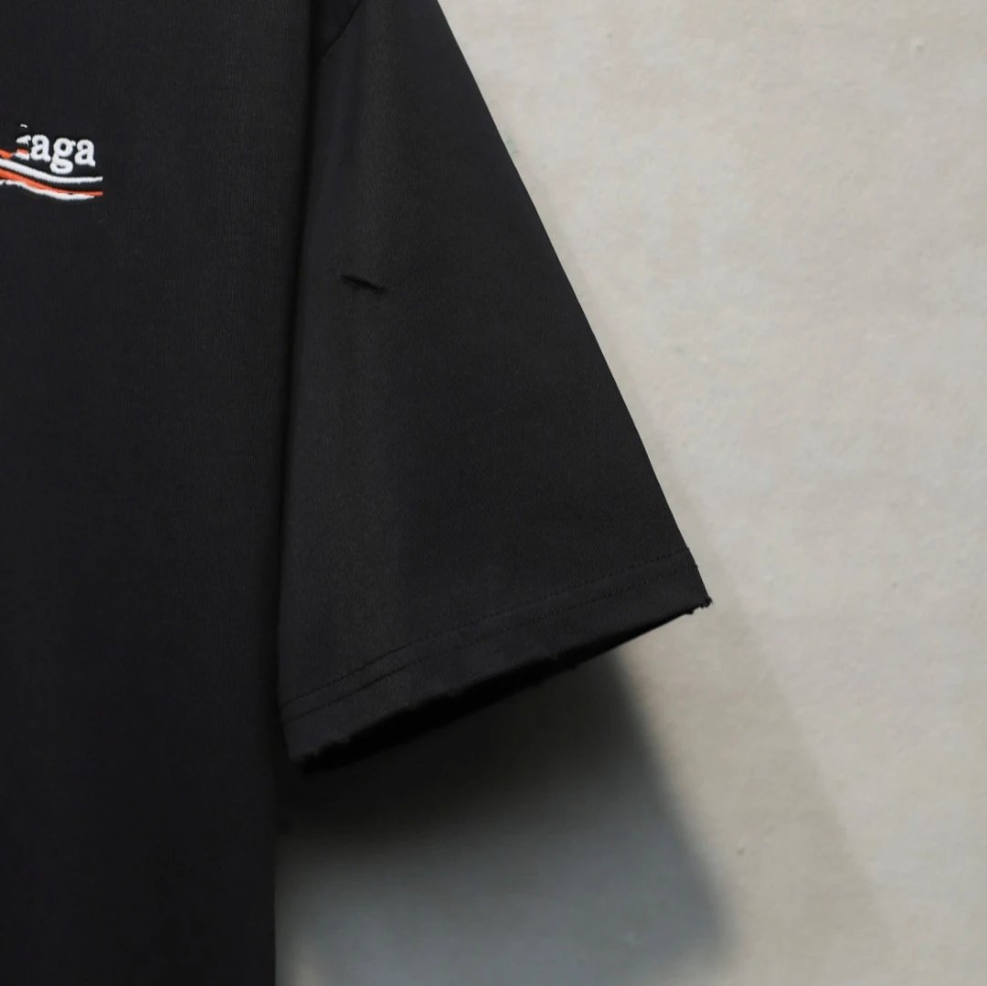 Balenciaga Distressed Black Tee - Gallery Image 5 - Detailed View