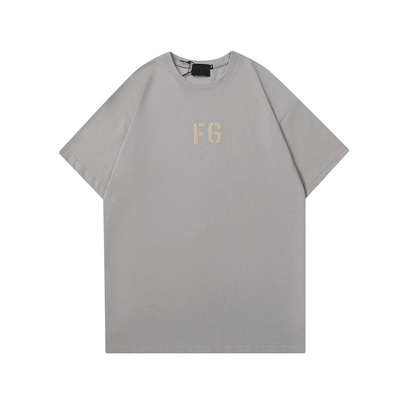 Streetwear Velvet Letter Oversize T-Shirt Ash Gray - Fear of God(FOG） - Cnfans - $20.32