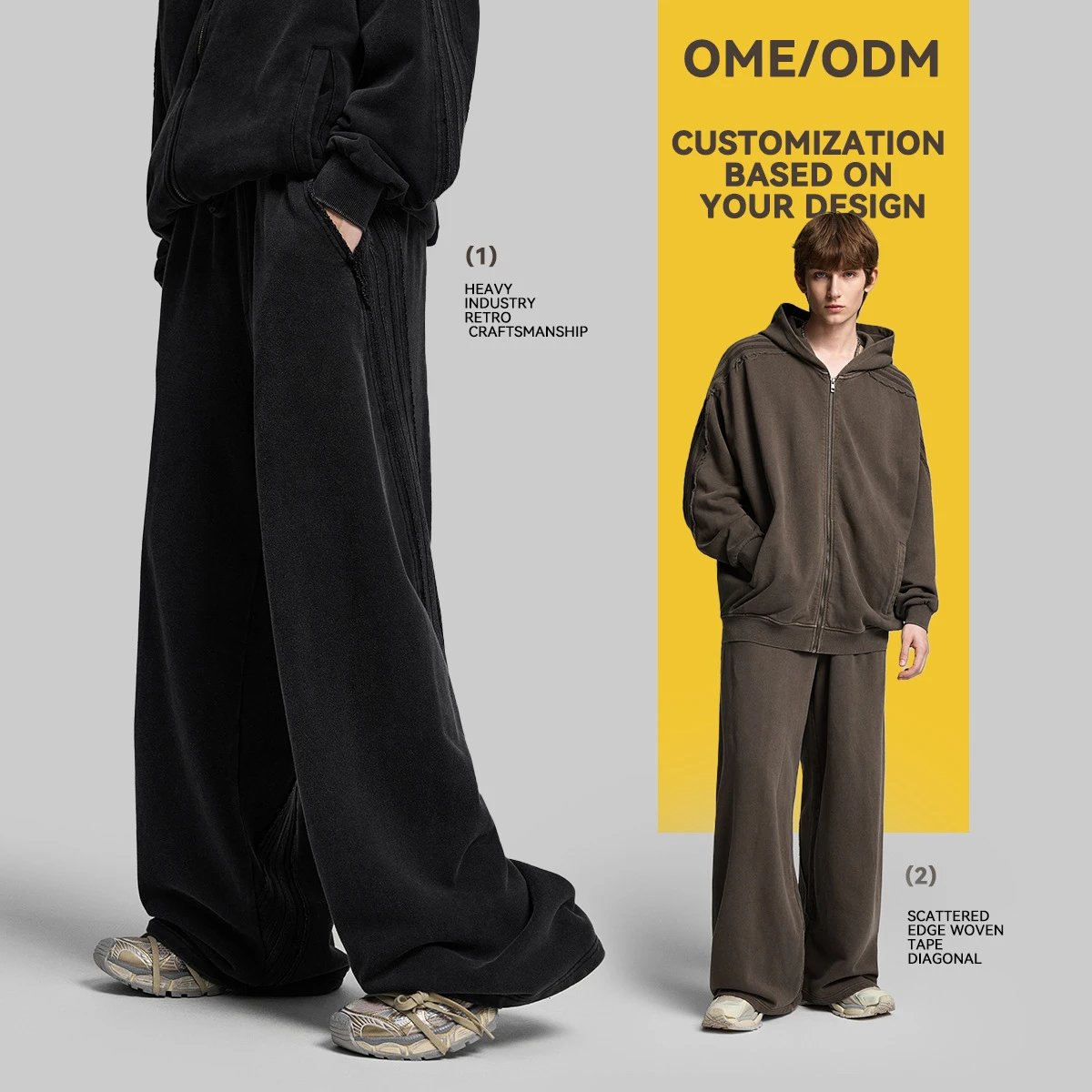 Wide Leg Cotton Lounge Pants Urban Style Jet Black - Gallery Image 2 - Detailed View