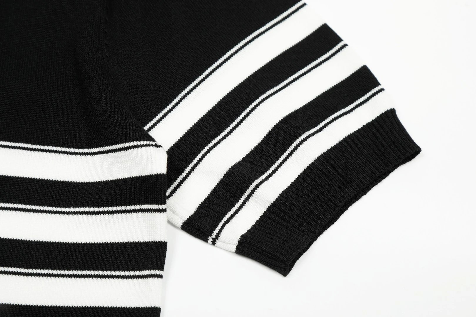 Striped Knit V-Neck Polo Shirt Summer Casual Bottle Green - Gallery Image 8 - Detailed View