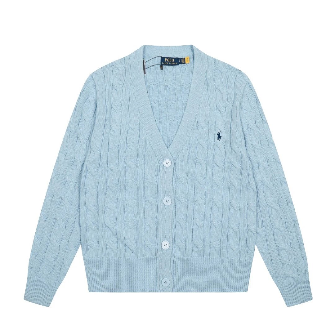 Cable-Knit Cotton V-Neck Cardigan Sweater - Azure - Ralph Lauren - Cnfans - $44.19