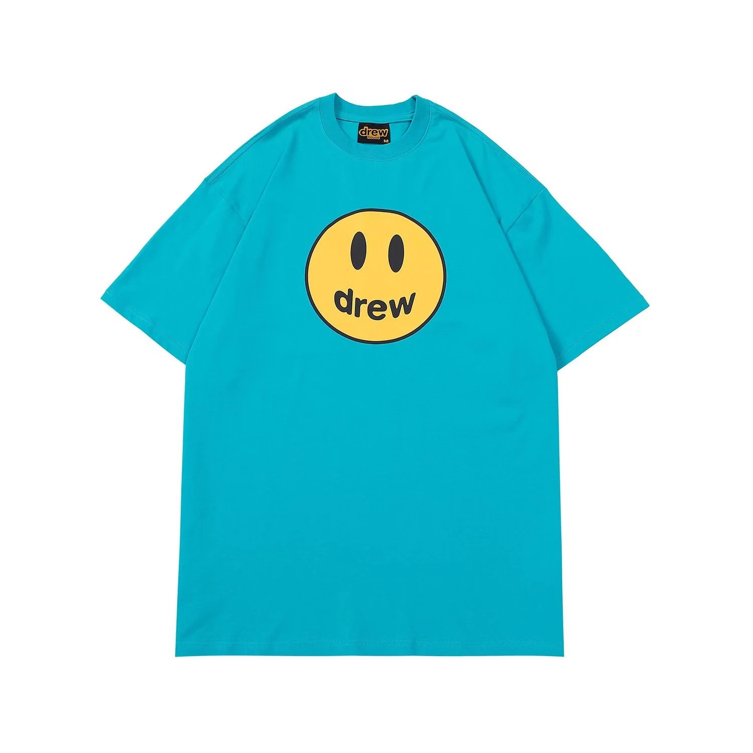 Oversized Graphic Smile Cotton Tee Aqua Blue - Drew(Drew House) - Cnfans - $21.61