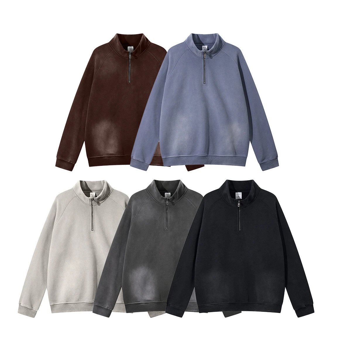 Retro 420g Heavyweight Half Zip Fleece Hoodie Unisex Slate - Gallery Image 4 - Detailed View