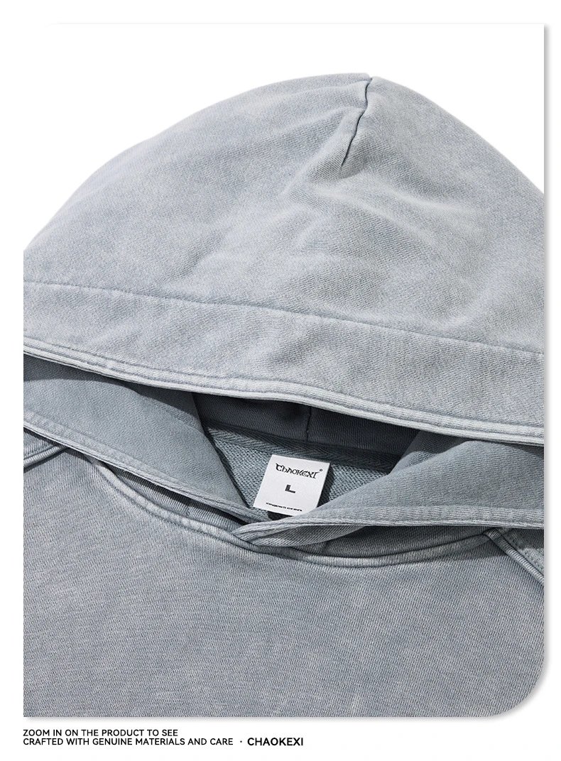 Oversized Cotton Pullover Hoodie Autumn Winter - Mud Gray - Gallery Image 5 - Detailed View