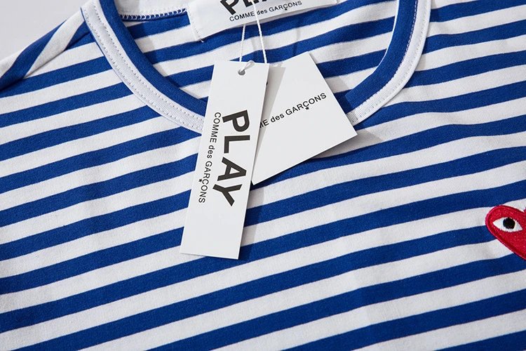 CDG Play Heart Striped Tee Multicolor - Gallery Image 8 - Detailed View