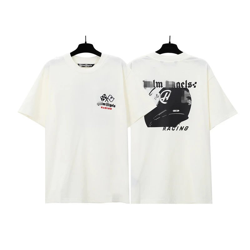 Vintage Racing Graphic Cotton Streetwear T-Shirt Ivory - Palm Angels - Cnfans - $20.65