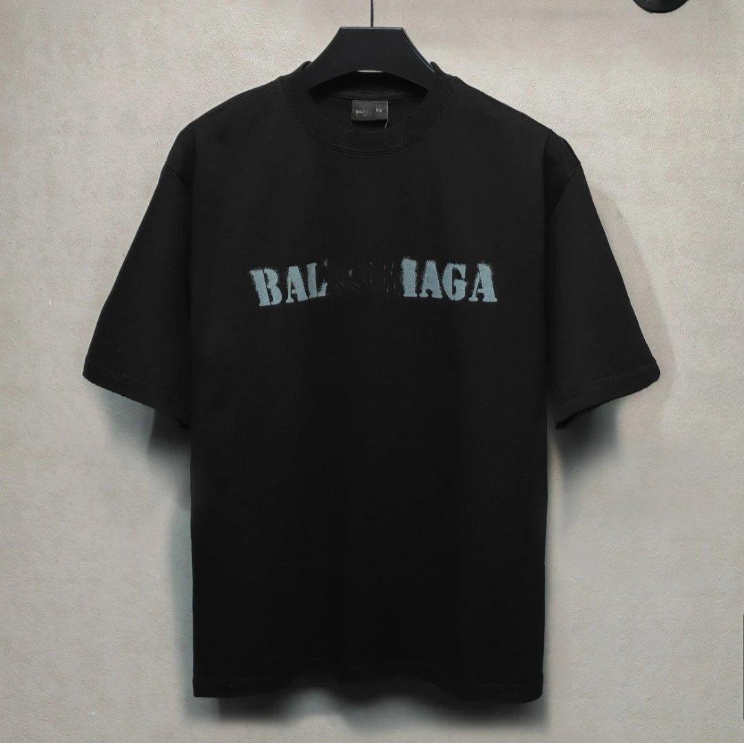 Distressed Graphic Print Cotton Tee-Jet Black - Gallery Image 1 - Detailed View