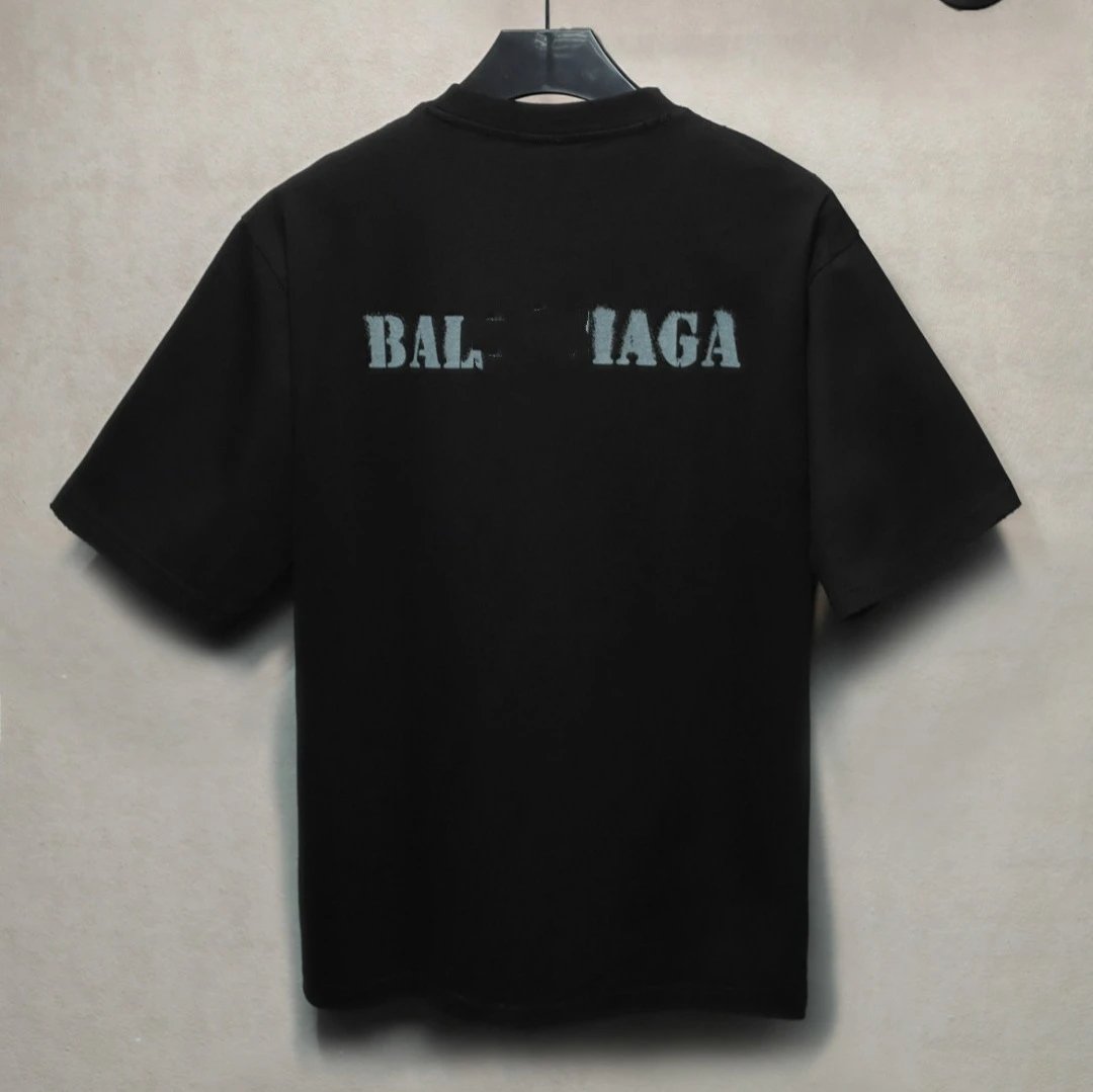 Distressed Graphic Print Cotton Tee-Jet Black - Gallery Image 2 - Detailed View