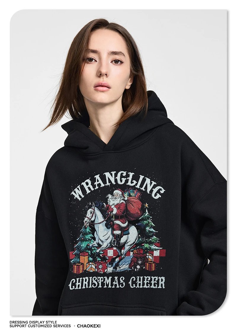 Christmas Pattern Fleece Hoodie Unisex Maroon - Gallery Image 5 - Detailed View