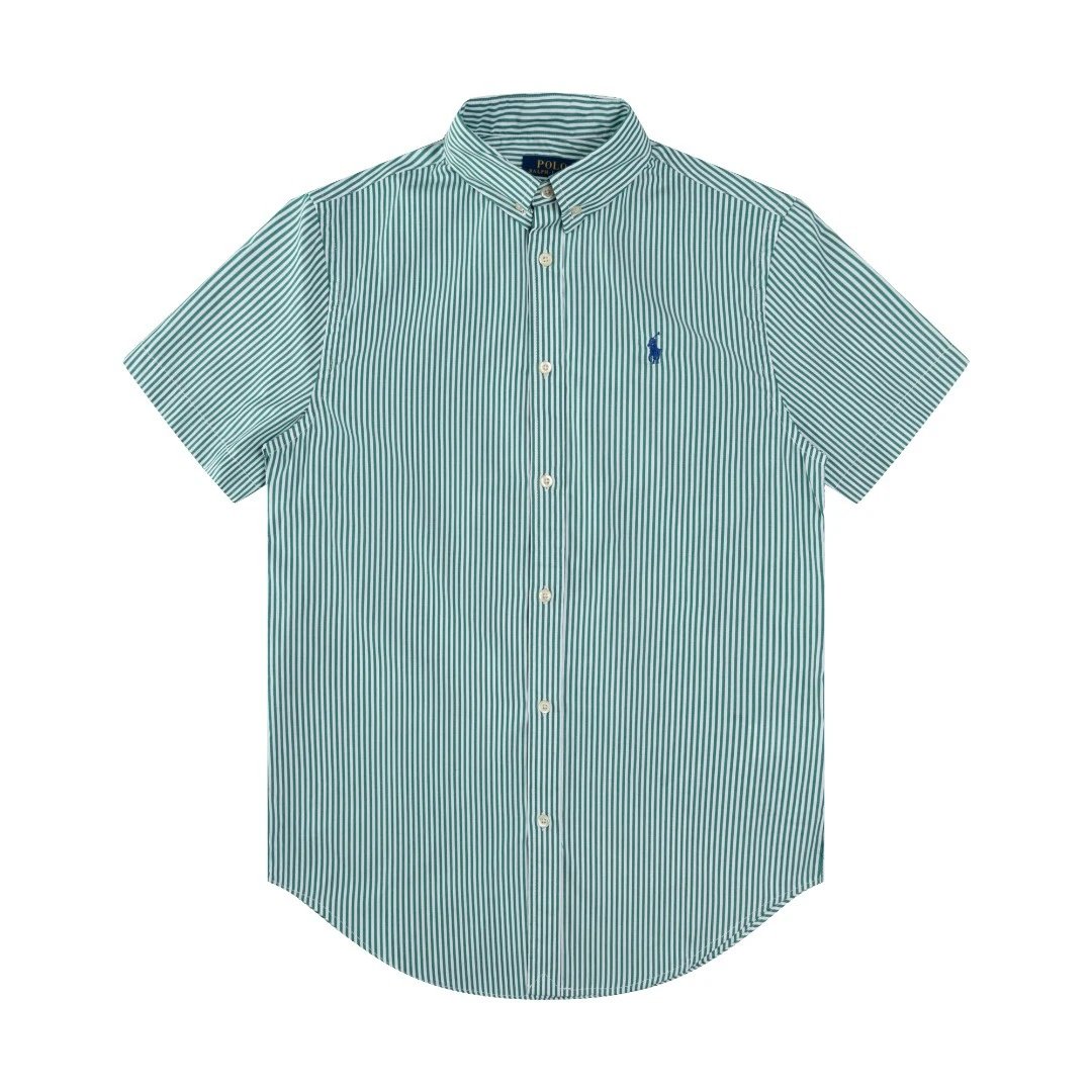 Striped Cotton Short Sleeve Casual Shirt - Seafoam - Gallery Image 11 - Detailed View
