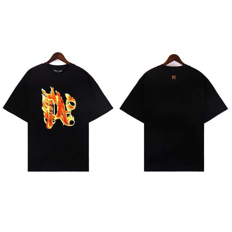 Street Flame Letter Tee Black Ivory - Palm Angels - Cnfans - $20.65