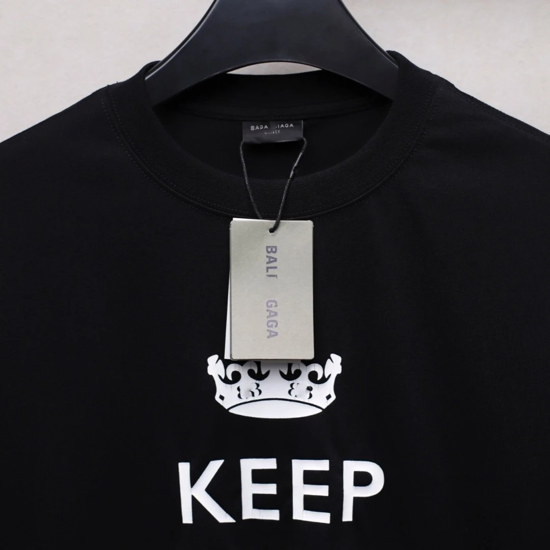 Balenciaga Crown Slogan Tee Black - Gallery Image 3 - Detailed View