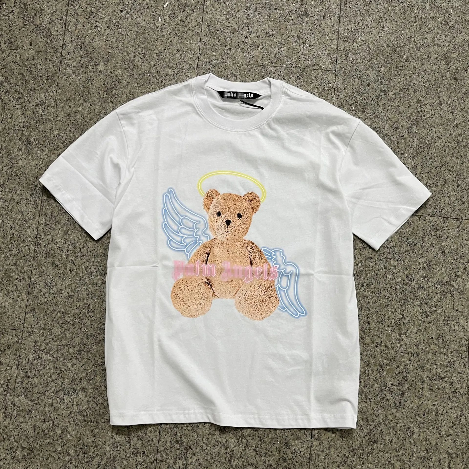 Streetwear Cotton Angel Bear Graphic T-Shirt White Black - Palm Angels - Cnfans - $20.65