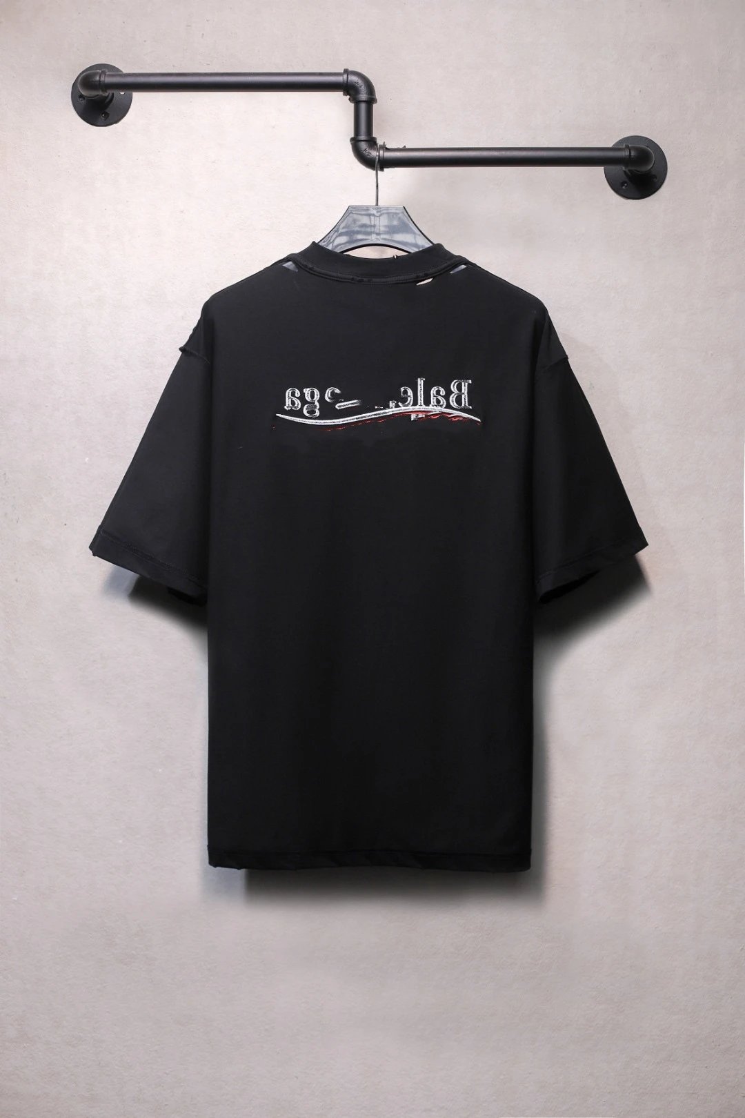 Unisex Distressed Reversible Embroidered Tee, Jet Black - High Quality Product Image - Cnfans