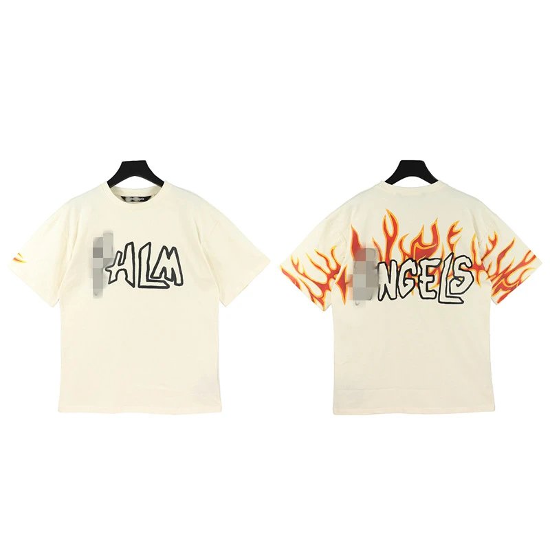Streetwear Flame Graphic Cotton Tee Ivory - Gallery Image 6 - Detailed View