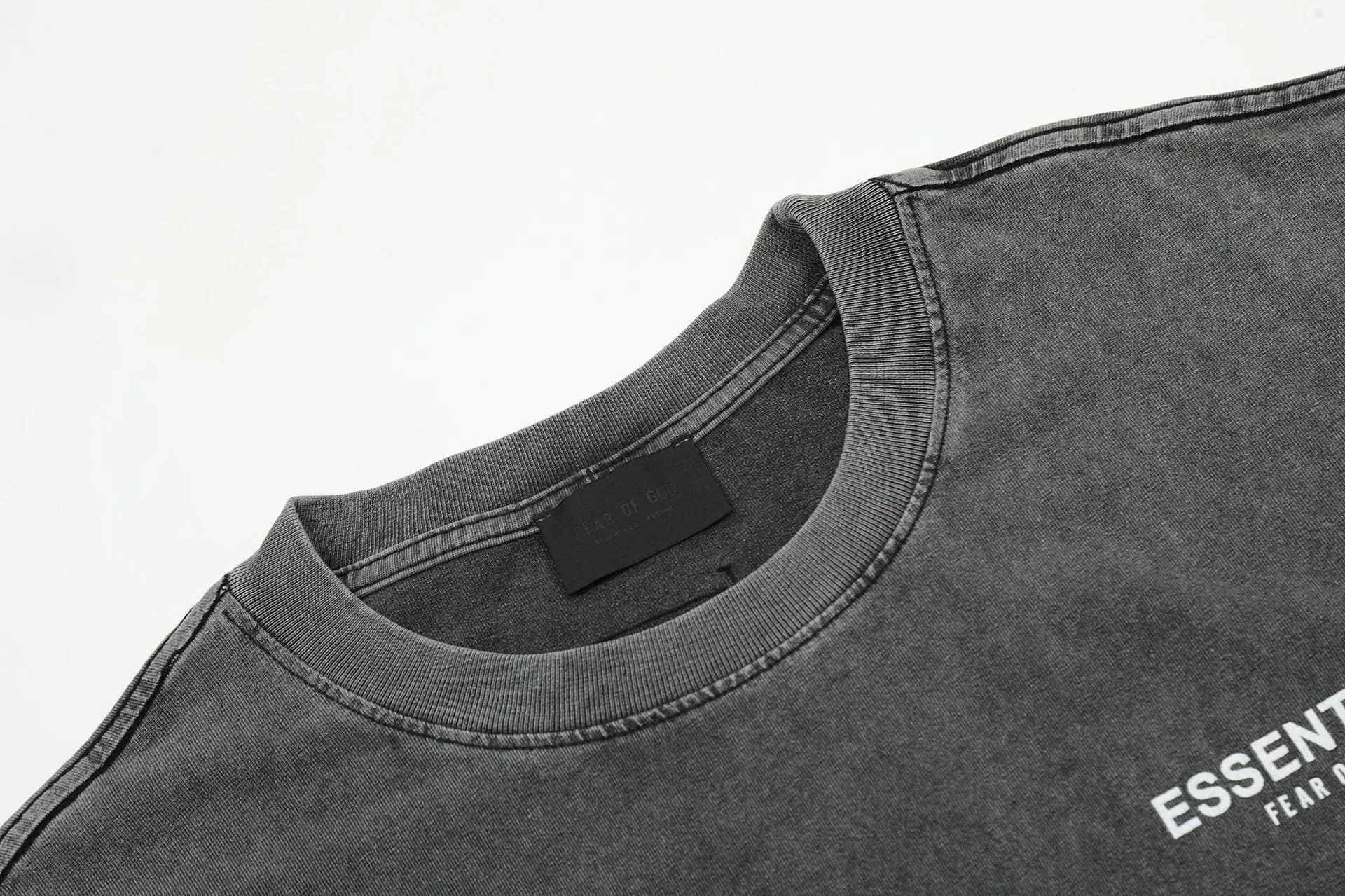 Vintage Washed Cotton Streetwear Tee Charcoal - Gallery Image 5 - Detailed View