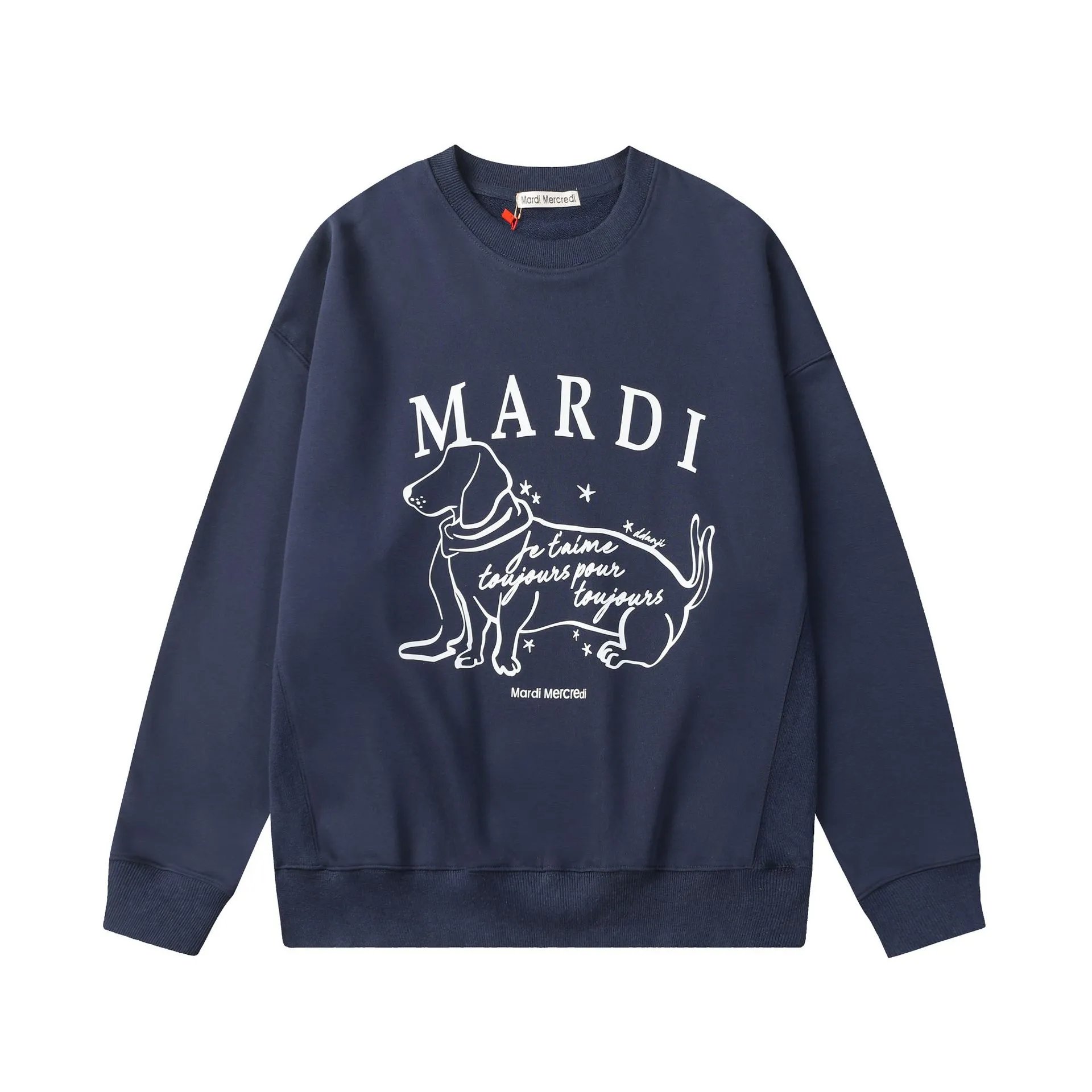 Unisex Dachshund Print Crewneck Sweatshirt Casual Indigo Blue - High Quality Product Image - Cnfans