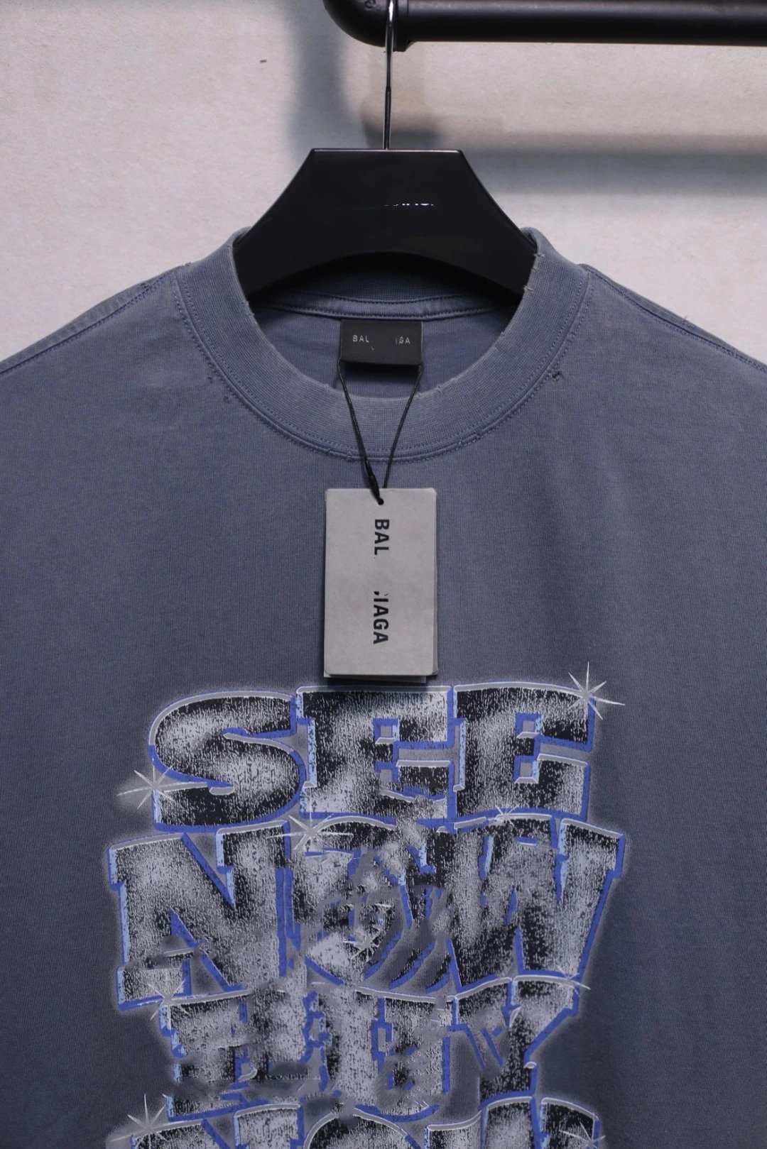 Distressed Cotton Graphic Tee Unisex Slate - Gallery Image 5 - Detailed View