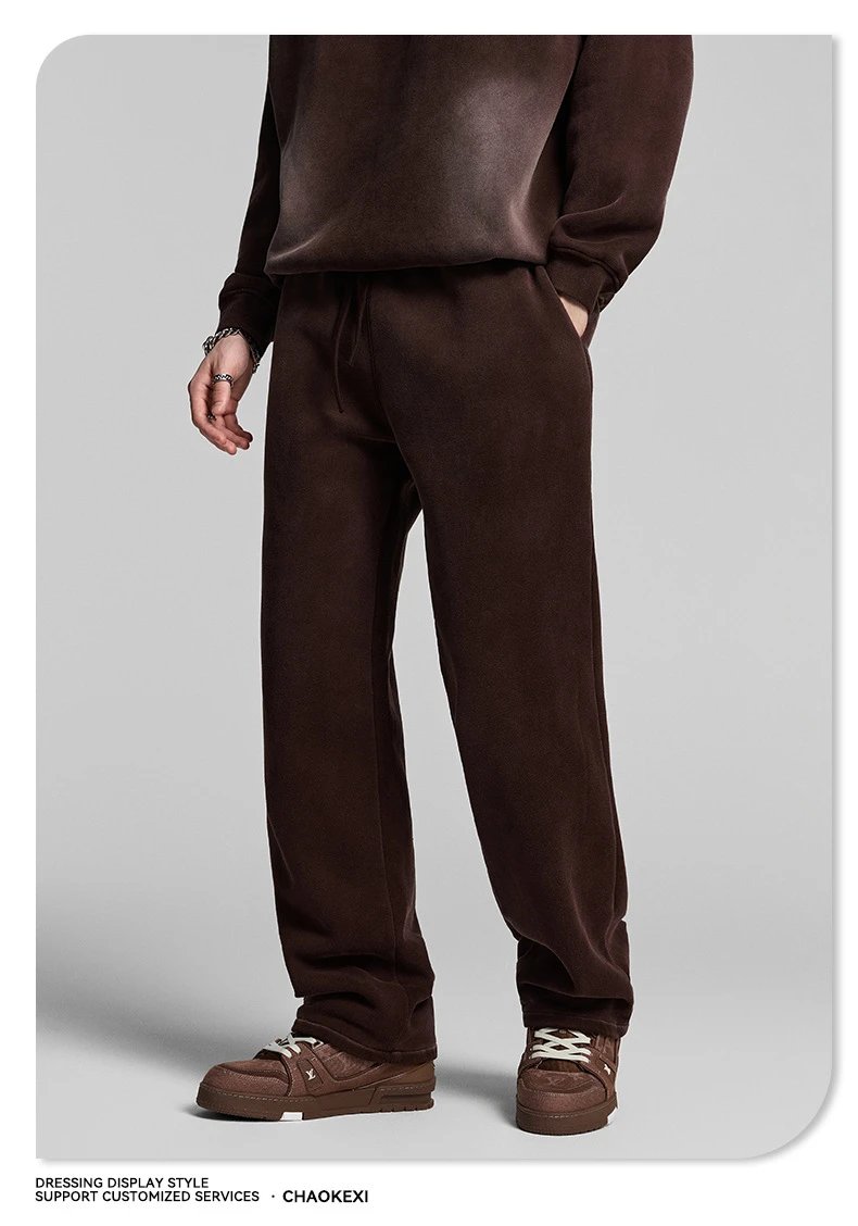 Retro Fleece Wide Leg Men's Sweatpants Trousers - Onyx - Gallery Image 7 - Detailed View