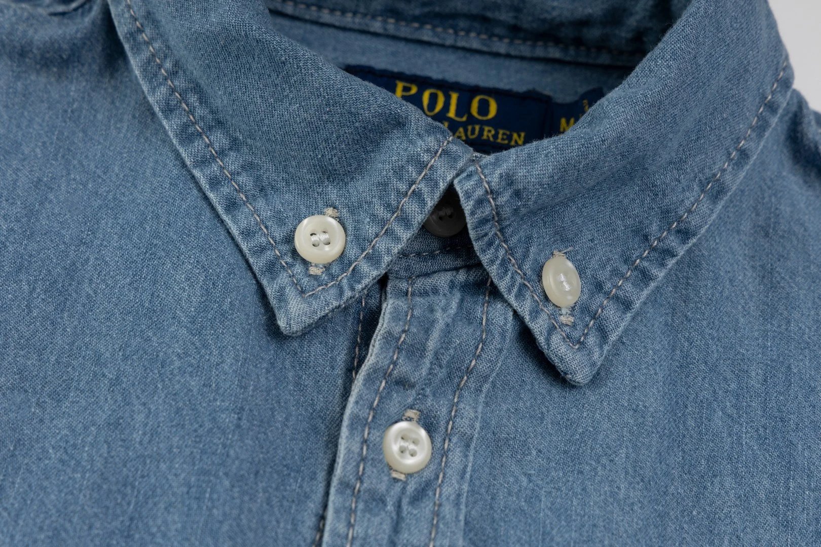 Casual Cotton Long Sleeve Denim Shirt, Chambray - Gallery Image 6 - Detailed View