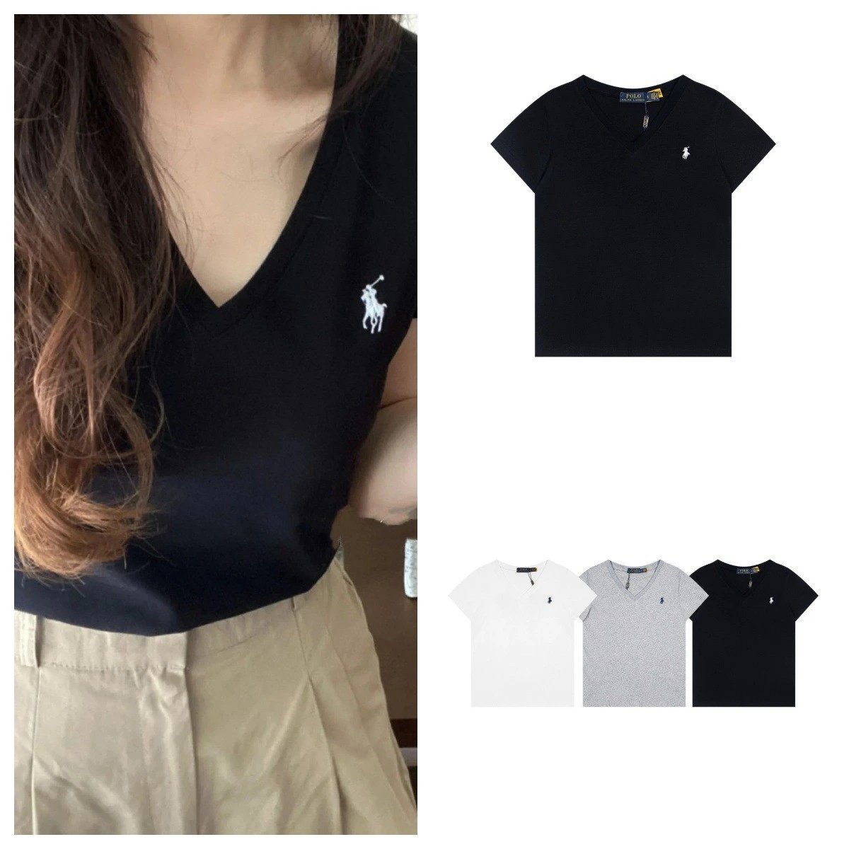 Women's Classic V-Neck Slim Cotton Tee, Jet Black - Gallery Image 1 - Detailed View