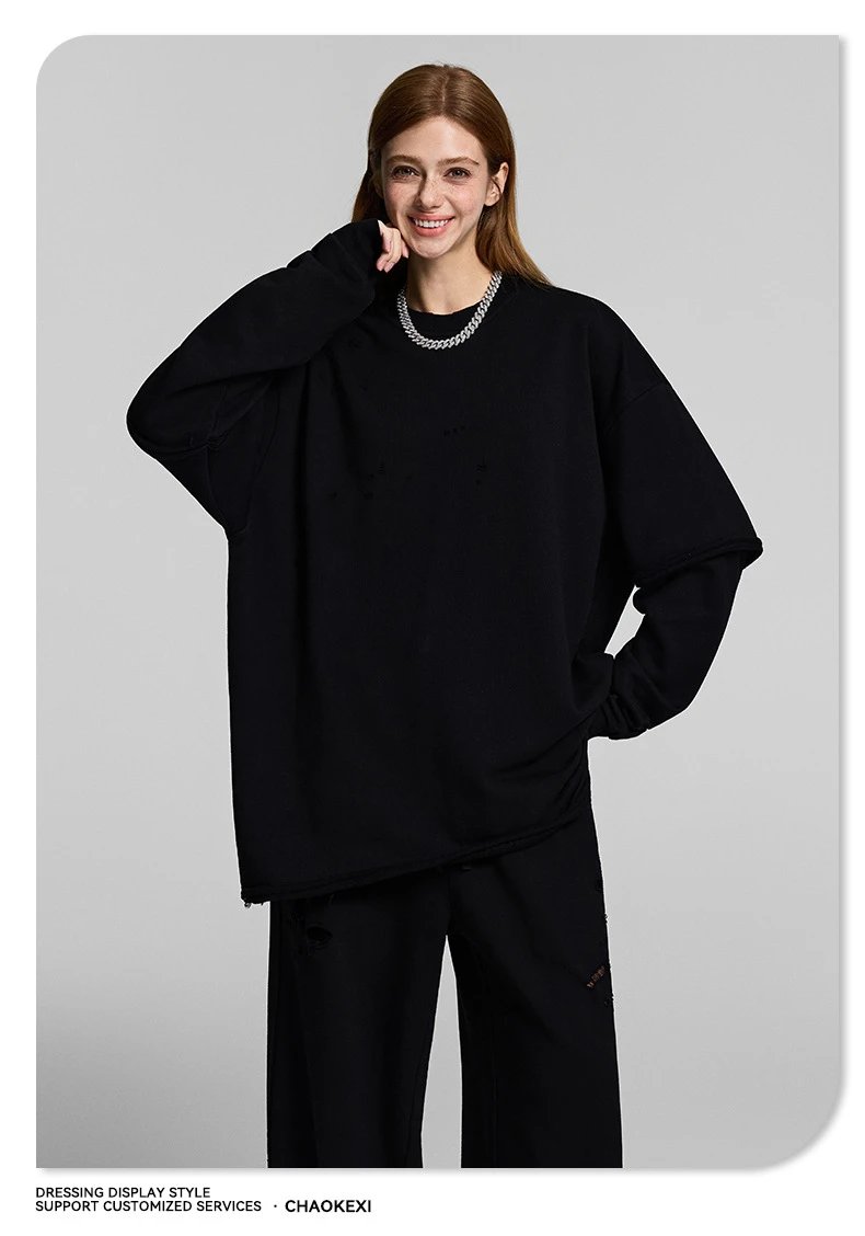 Men Boxy 420g Double Layer Fake Two-Piece Hoodie Charcoal - Gallery Image 10 - Detailed View