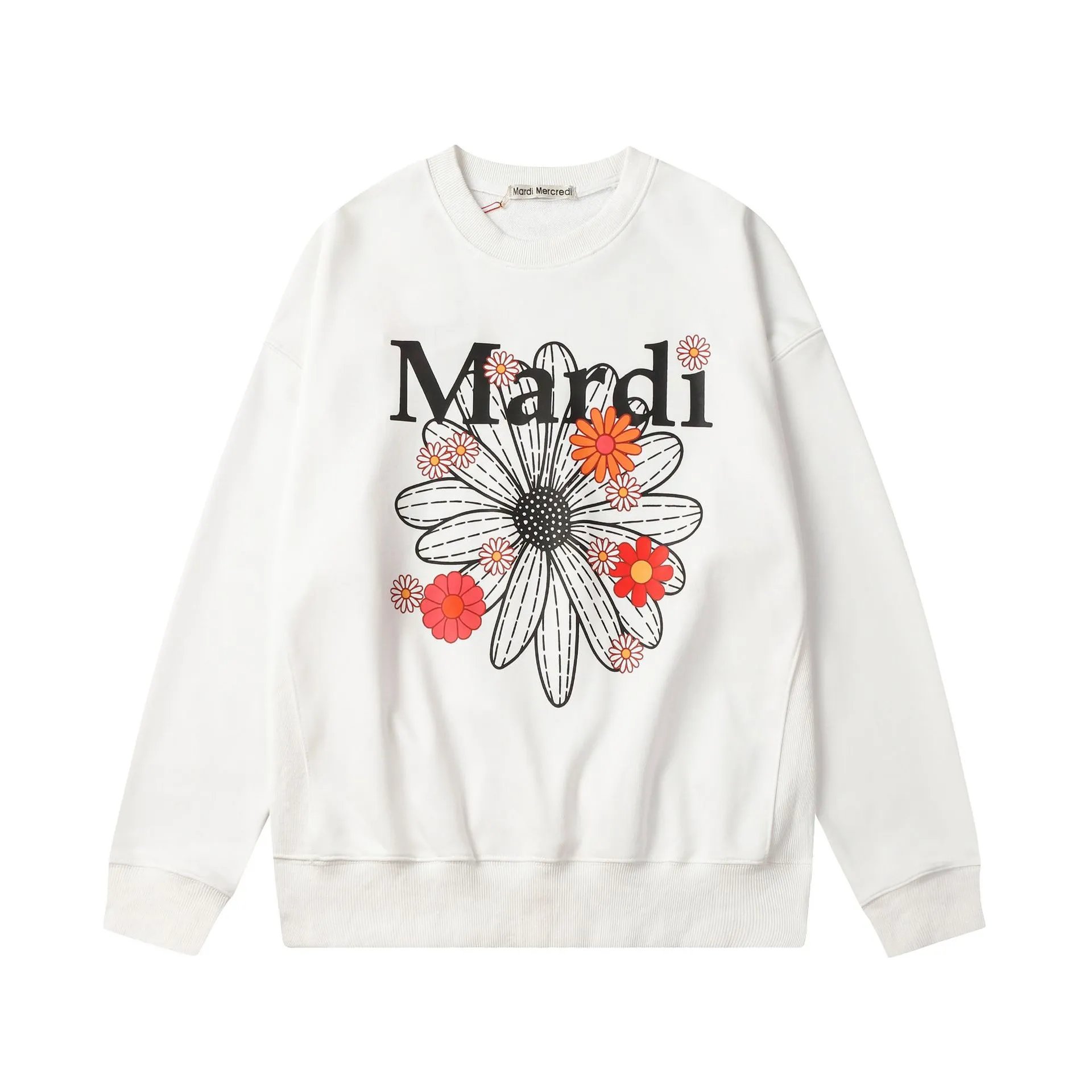 Women's Daisy Print Crewneck Pullover, Ecru - Gallery Image 2 - Detailed View