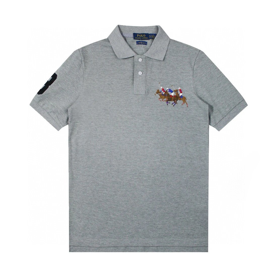 Men's Embroidered Three-Horse Cotton Polo Shirt Onyx Black - Gallery Image 5 - Detailed View
