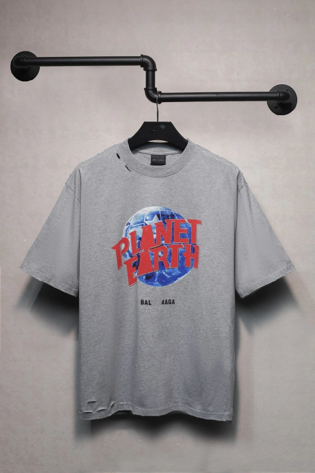 Unisex Oversized Distressed Planet Earth Graphic Tee Summer Heather Grey - Balenciaga - Cnfans - $30.00