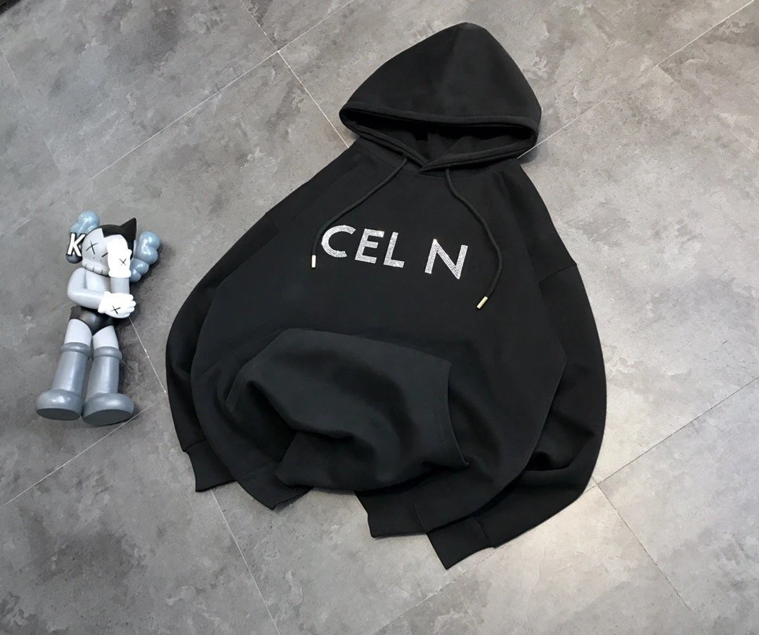 CELINE Letter Rhinestone Hoodie Black - High Quality Product Image - Cnfans