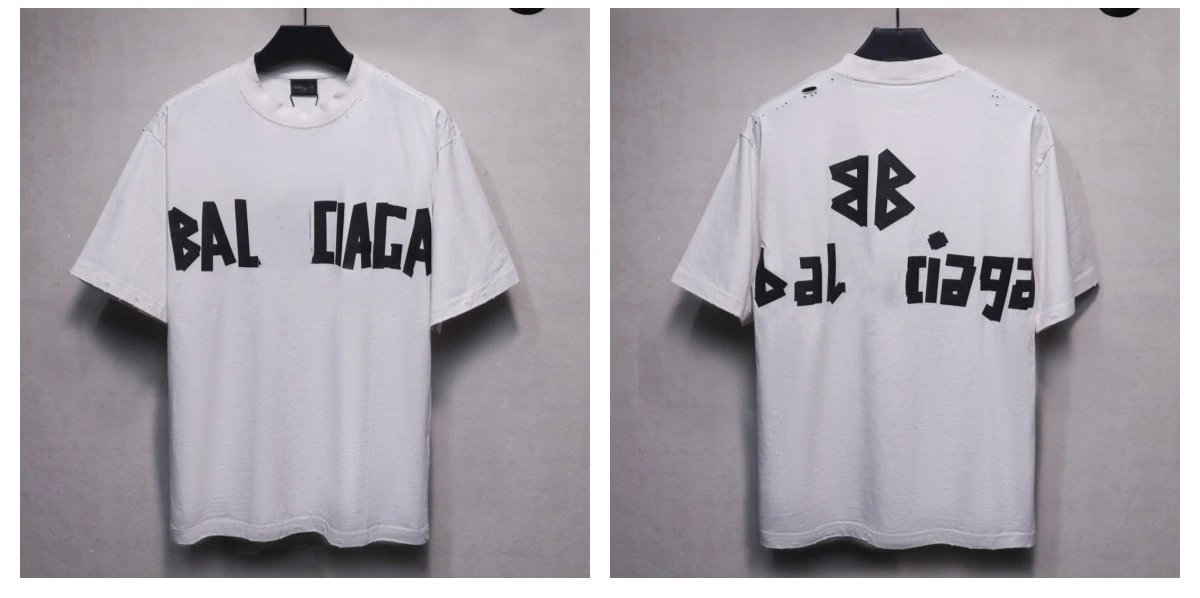 Distressed Print Unisex Cotton Tee - Off White - Balenciaga - Cnfans - $31.61