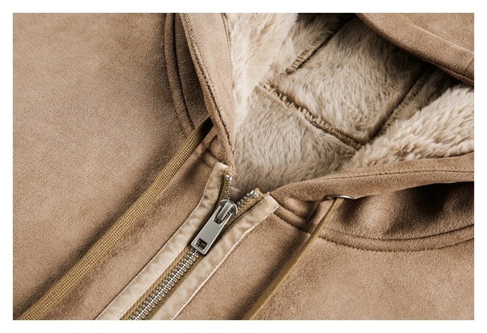 Retro Loose Fit Unisex Faux Suede Sherpa Lined Jacket, Ecru - Gallery Image 14 - Detailed View