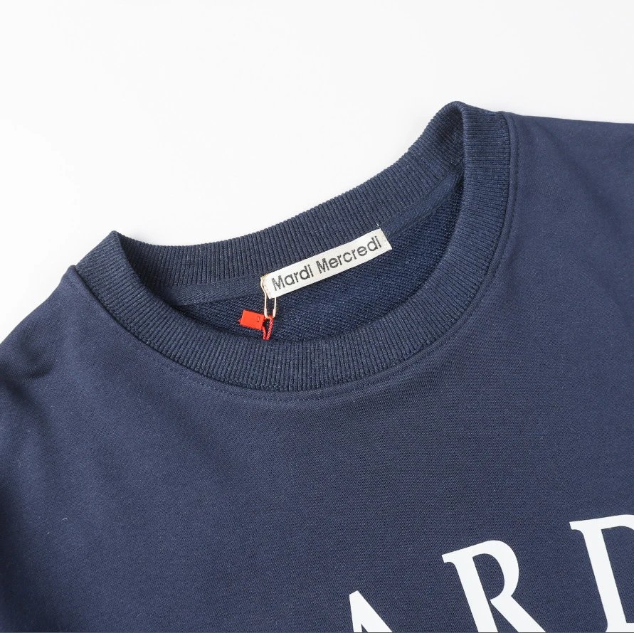 Unisex Dachshund Print Crewneck Sweatshirt Casual Indigo Blue - Gallery Image 9 - Detailed View