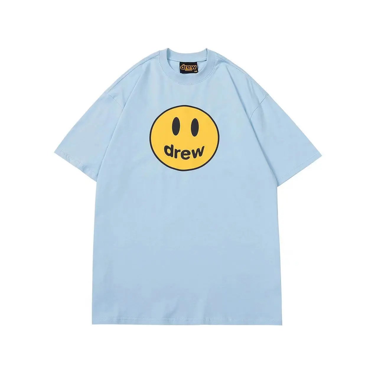 Oversized Smile Graphic Cotton Tee Sky Blue - Drew(Drew House) - Cnfans - $21.61