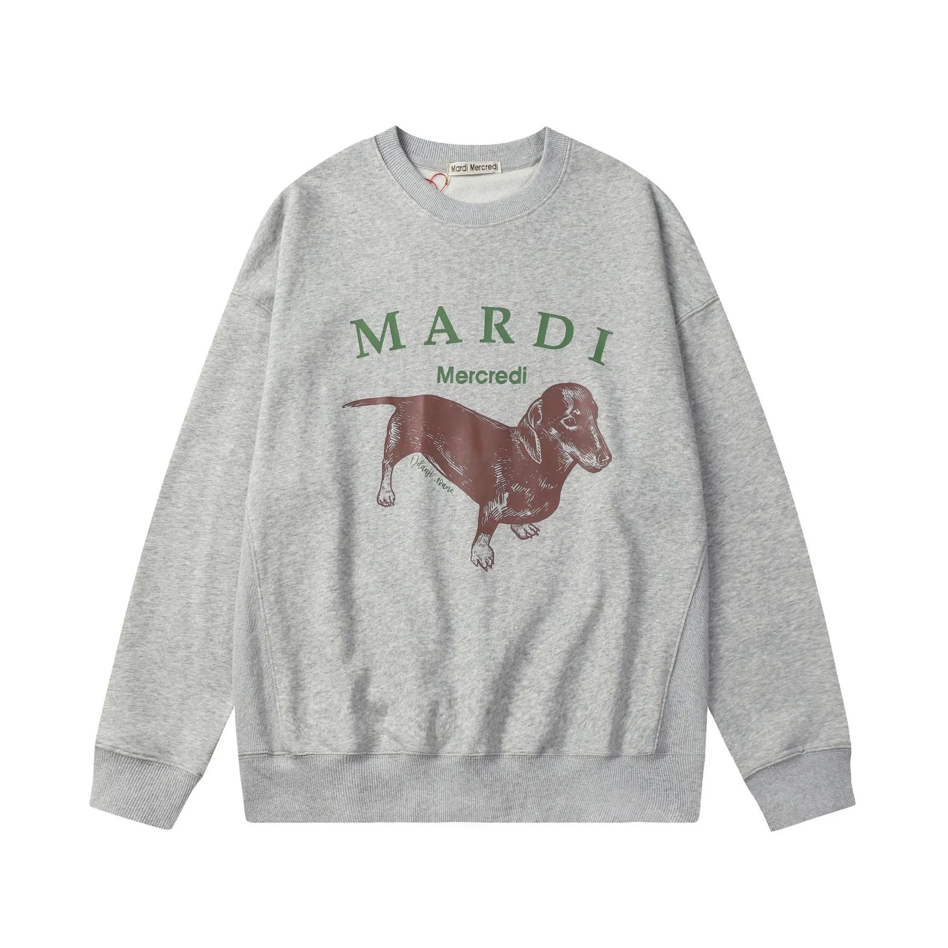 Trendy Oversized Dachshund Graphic Fleece Pullover, Heather Grey - Gallery Image 4 - Detailed View
