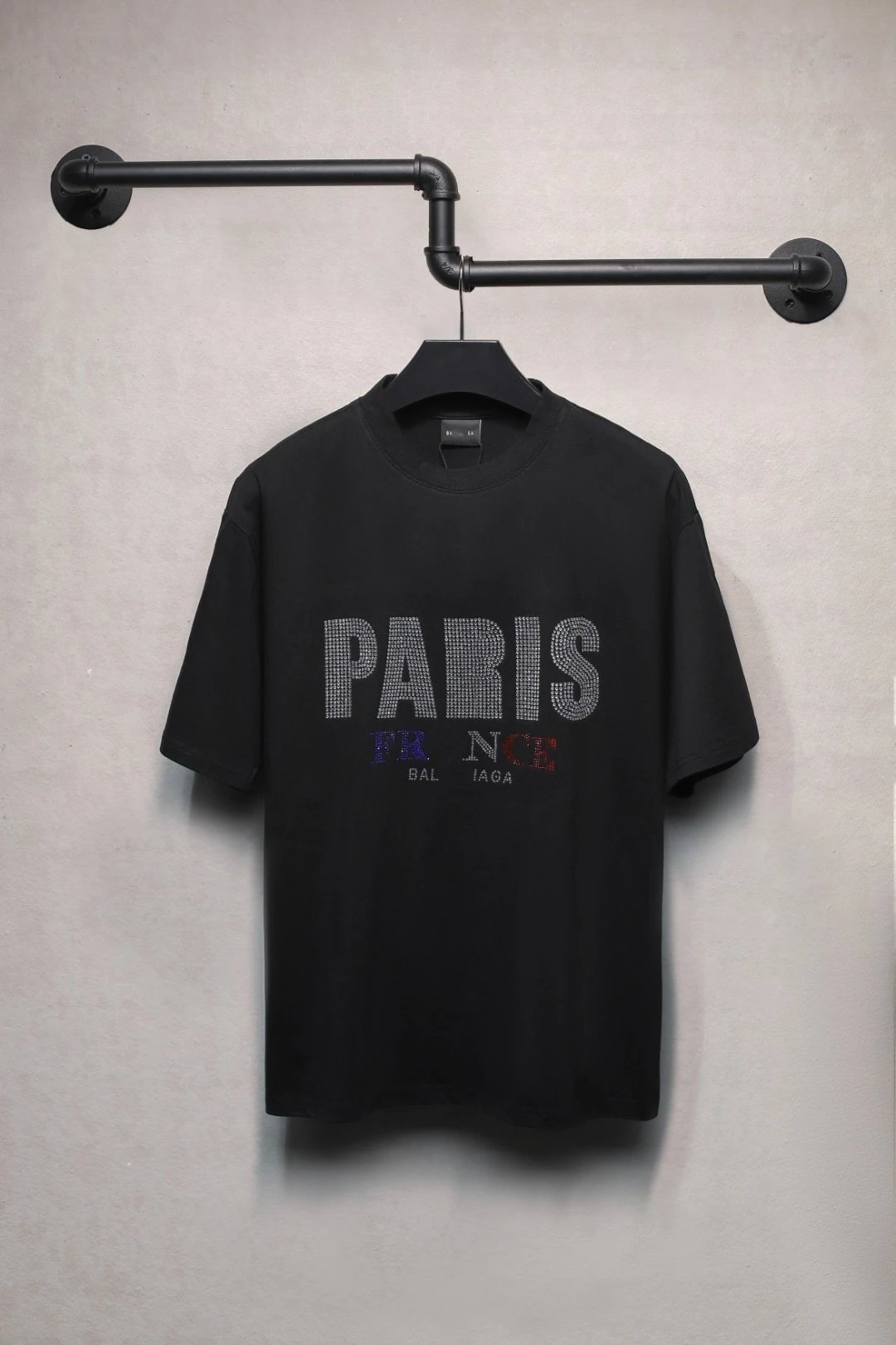 Paris Rhinestone Letter Tee Unisex Cotton Onyx - Balenciaga - Cnfans - $28.39