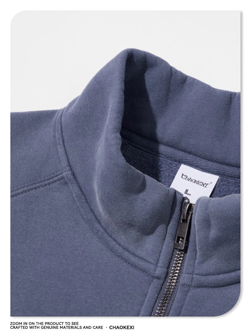 Retro 420g Heavyweight Half Zip Fleece Hoodie Unisex Slate - Gallery Image 13 - Detailed View