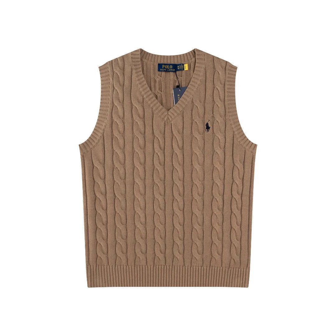 Preppy Cable Knit Vest Sleeveless Top Fawn - Ralph Lauren - Cnfans - $29.68