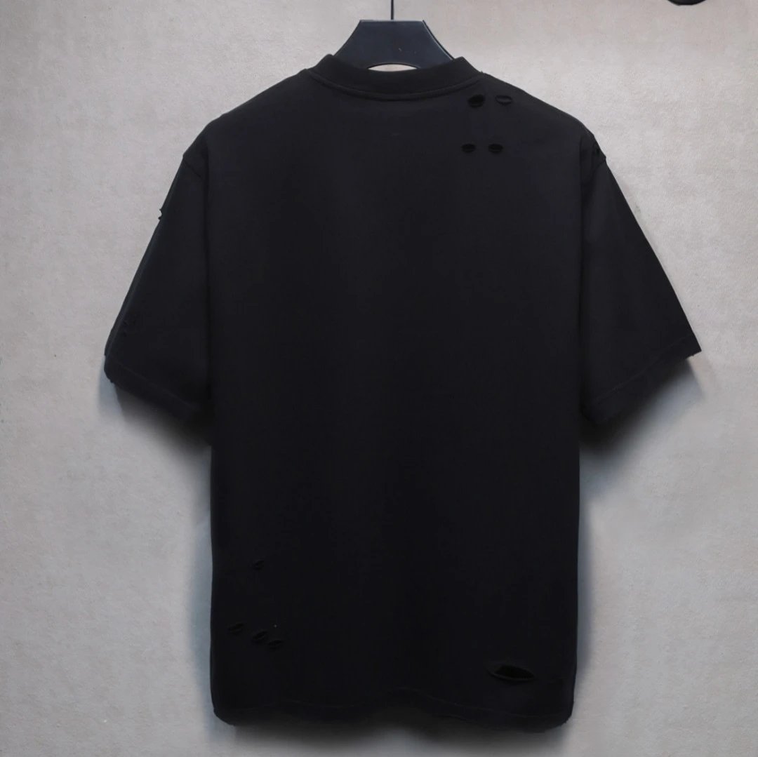 Unisex Distressed Ripped Graphic Oversized Tee Onyx Black - Gallery Image 2 - Detailed View