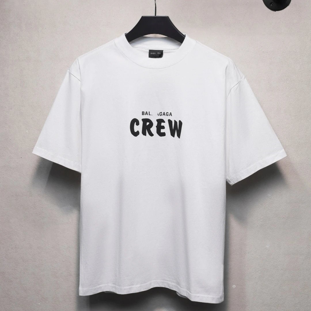 Crew Print Cotton Tee Unisex Casual Rose - Gallery Image 3 - Detailed View