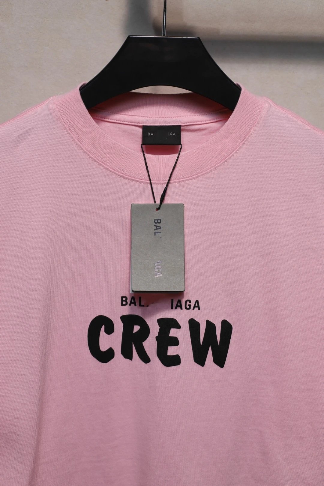Crew Print Cotton Tee Unisex Casual Rose - Gallery Image 7 - Detailed View