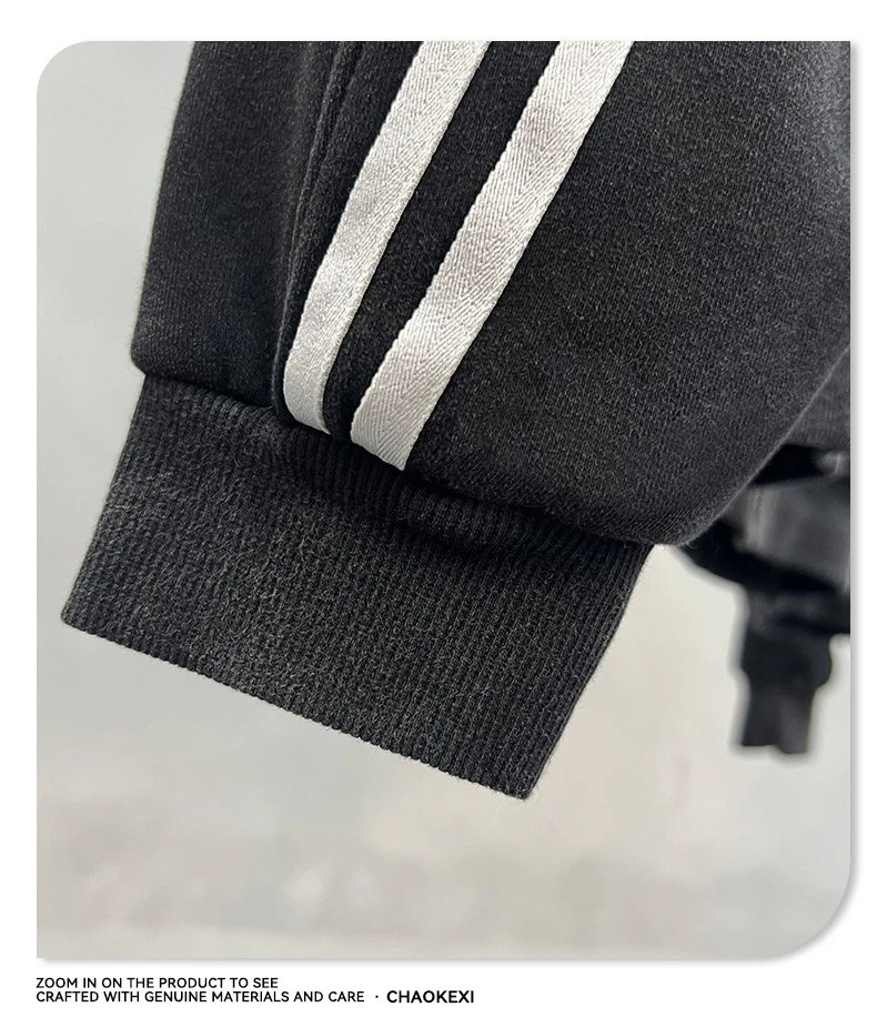 Men's Fleece Sport Knit Zip Up Hoodie Set Washed Black - Gallery Image 12 - Detailed View