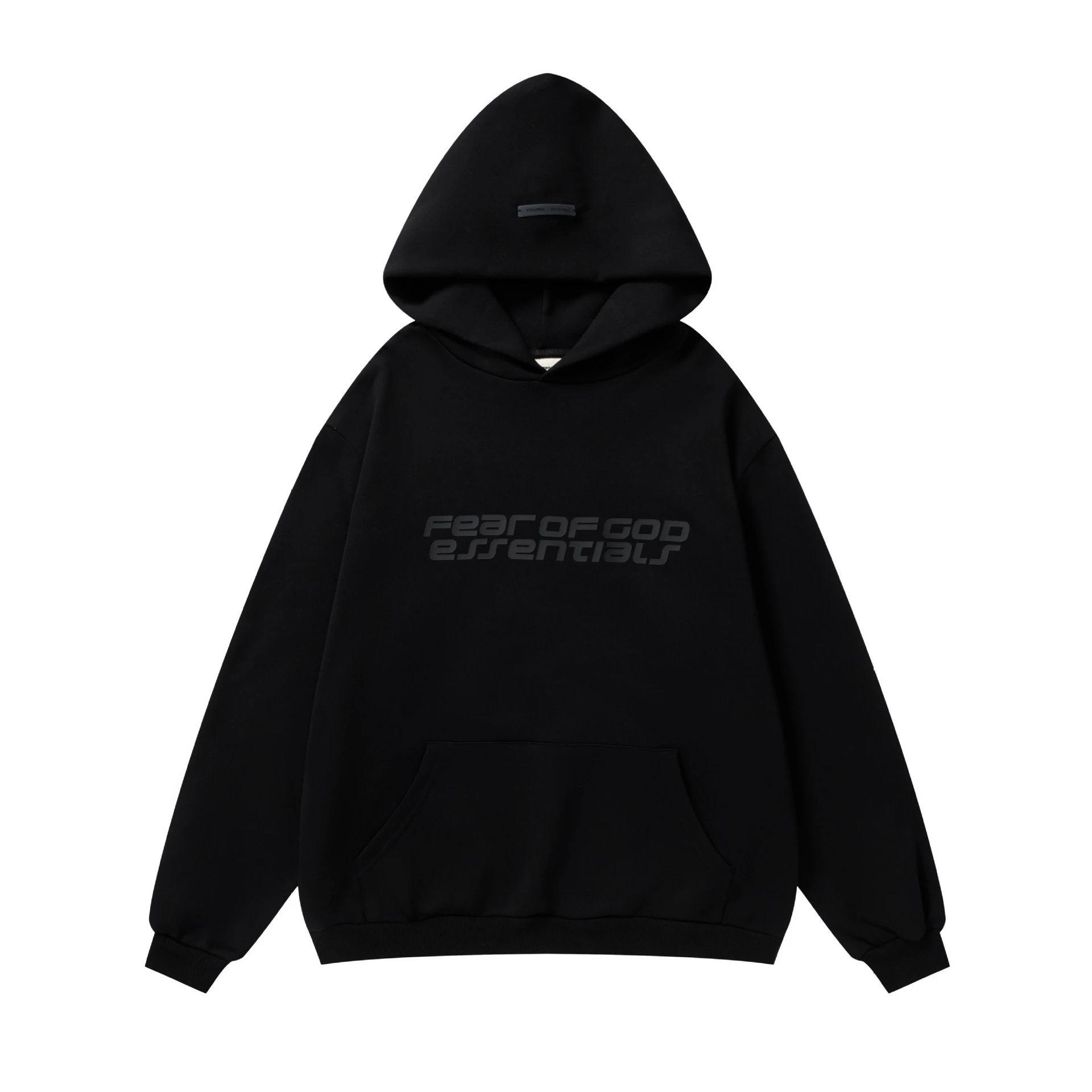 Casual Letter Print Cotton Hoodie Set Unisex Jet Black - Essentials - Cnfans - $37.10