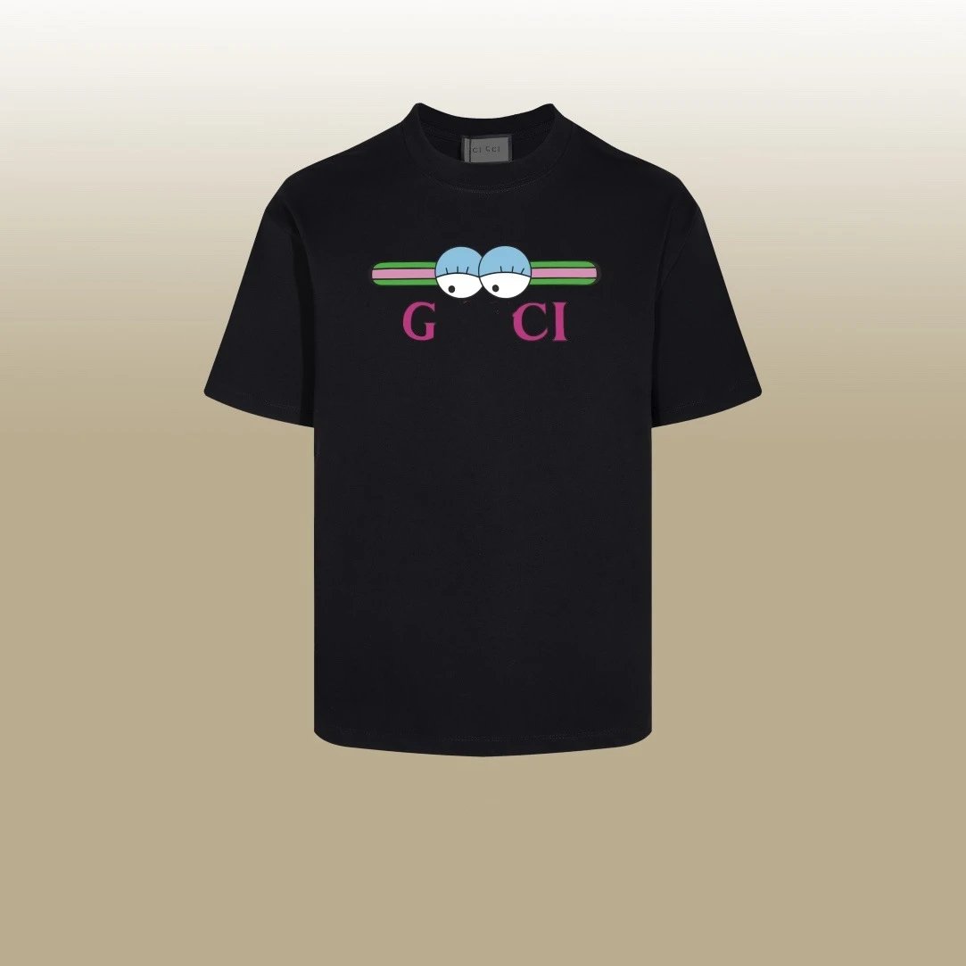 Casual Cotton Short Sleeve Tee Shirt Pitch Black - Gucci - Cnfans - $25.81