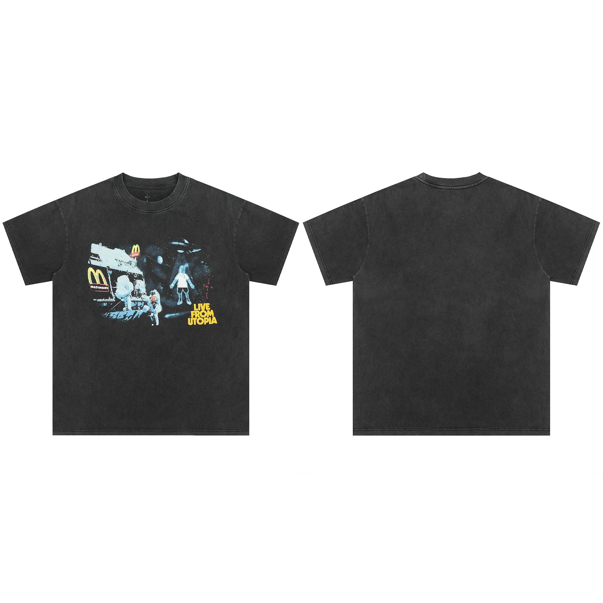 Streetwear Washed UFO Graphic Tee Charcoal - Travis Scott - Cnfans - $24.84