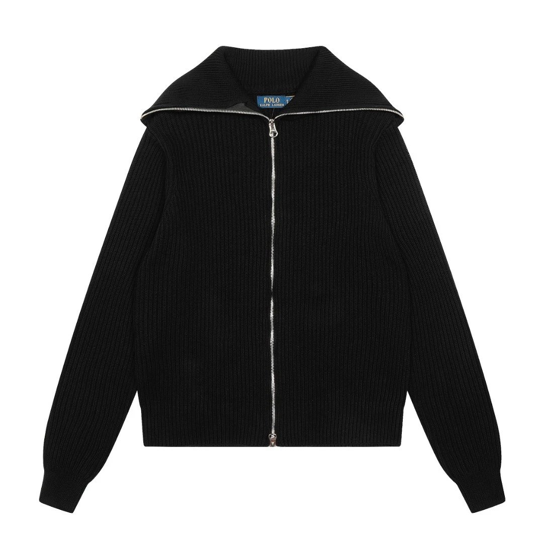 Women's Full Zip Knit Cardigan Sweater, Jet Black - Ralph Lauren - Cnfans - $50.65