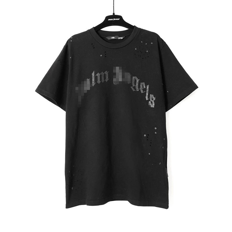 Distressed Graphic Streetwear Cotton T-Shirt Ebony Black - Palm Angels - Cnfans - $27.10