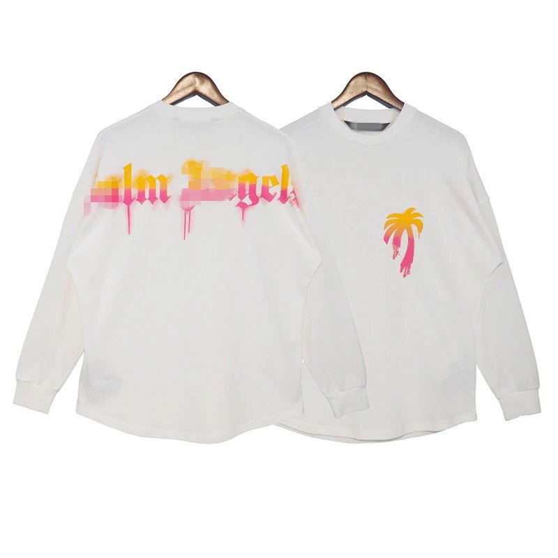 Street Style Long Sleeve Tee Cotton Top - Off White - Palm Angels - Cnfans - $26.45