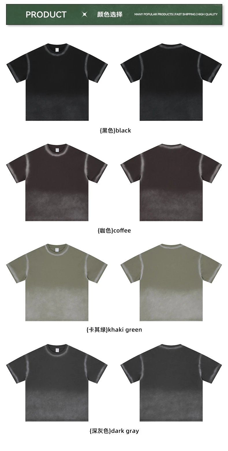 Vintage Cotton Gradient Tee Men's Short Sleeve - Slate - ChaoKeXi - Cnfans - $19.27