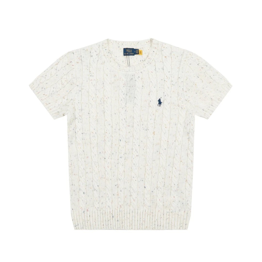 Cable-Knit Wool Blend Tee, Short Sleeve - Ecru - Gallery Image 2 - Detailed View